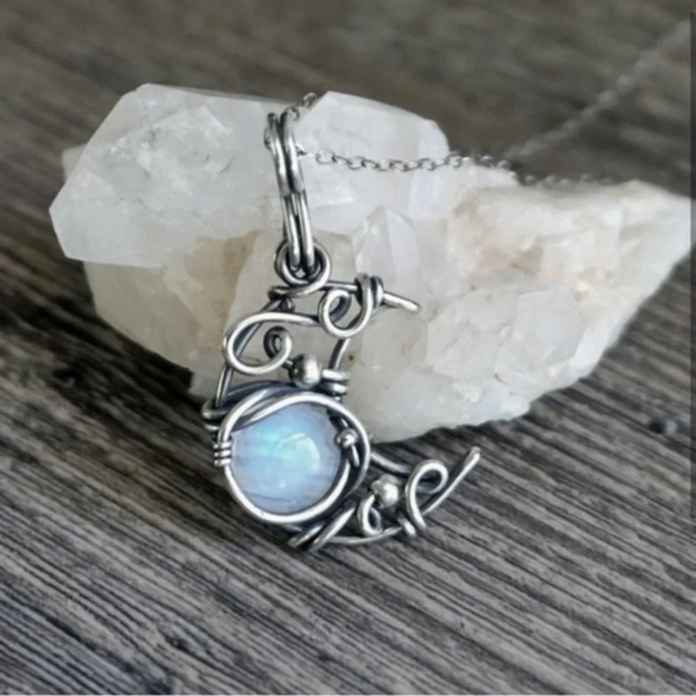 Wired Crescent Moon Pendant Necklace